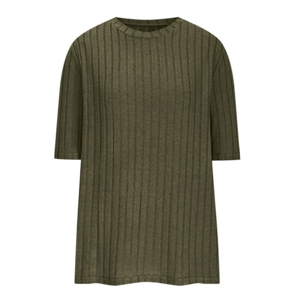 🔴 4/$15 Unbranded Women’s M Olive Green Ribbed Crewneck Short Sleeve Top in EUC - Picture 13 of 16